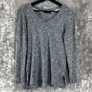 Potters Pot Womens Size S V Neck Top Heather Gray Long Sleeve Casual